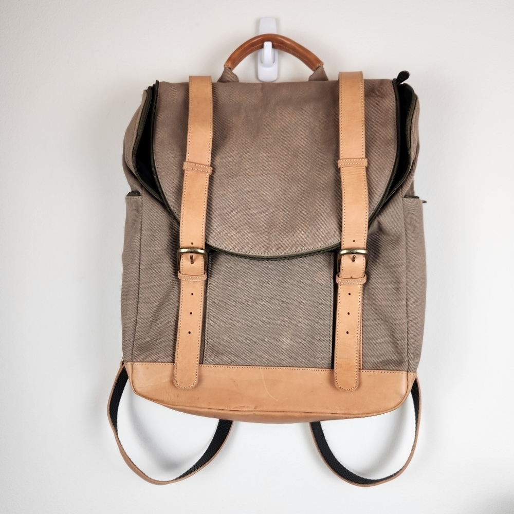Levenger Bomber Canvas Leather trim travel backpack unisex